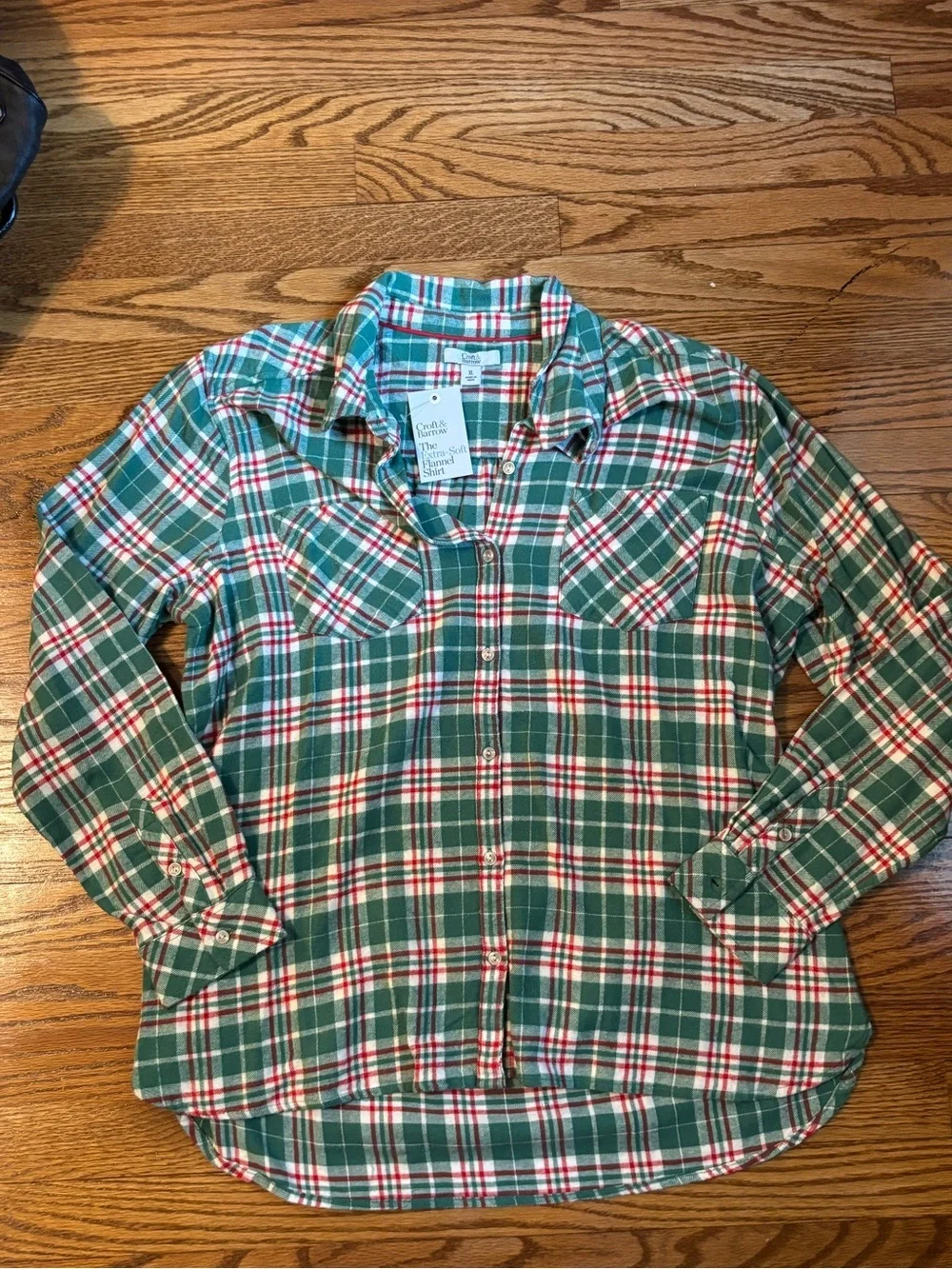Croft & Barrow Extra-Soft Flannel Plaid Button Front Shirt Women's XL Green Red